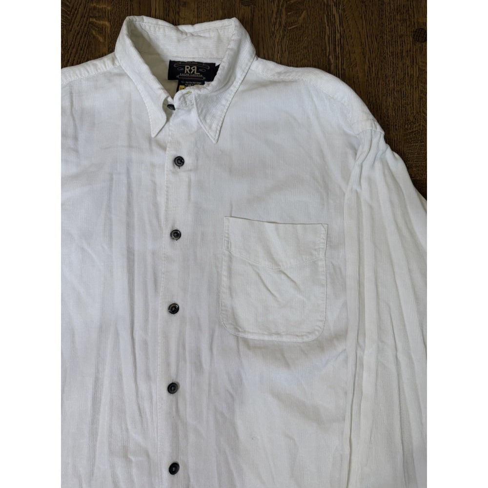 Vtg RRL Ralph Lauren white long sleeve button down shirt rayon Cotton Textured M